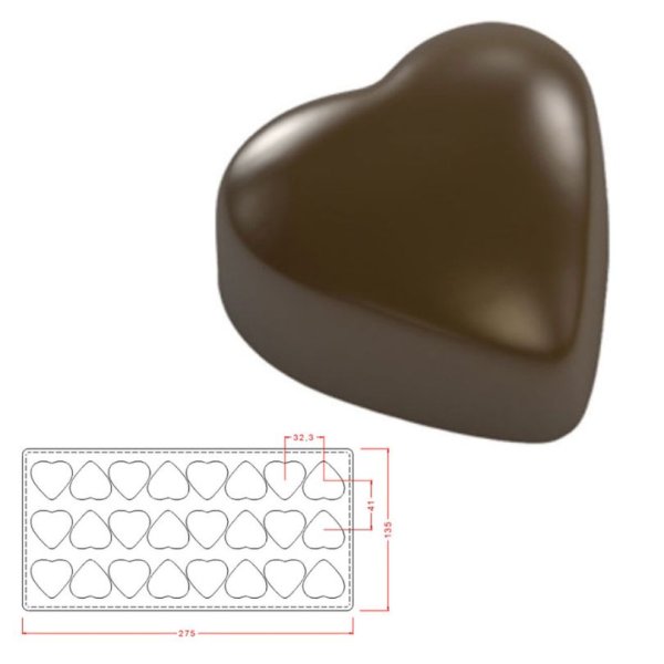 ハートのチョコレート型ポリカーボネイト製（プロ仕様）