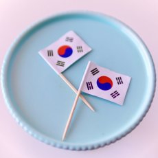 画像2: 〒 ケーキピック／韓国コリア国旗（6本入）木製 (2)